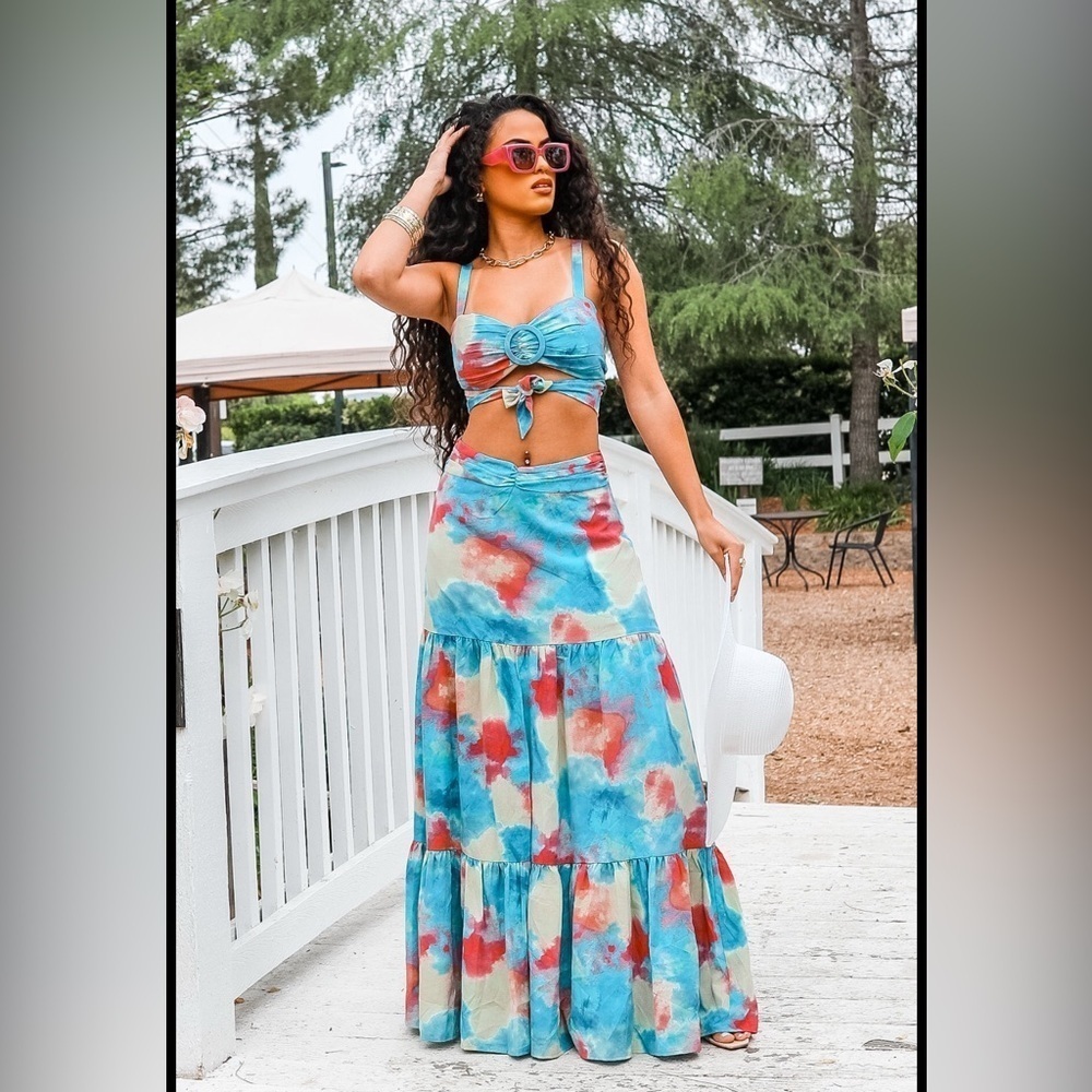 Colorful Tie-Dye Maxi Skirt set